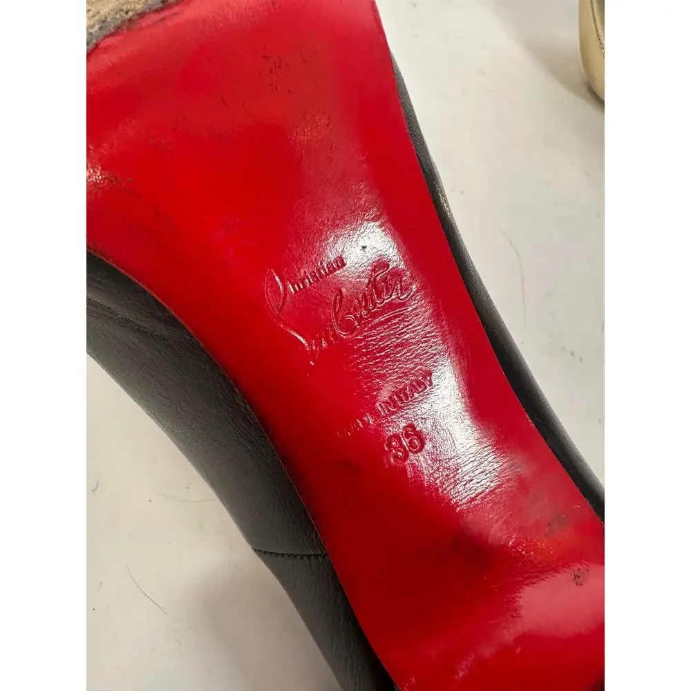 Christian Louboutin Black Leather Platform Pumps Heels Size 36 Red Sole